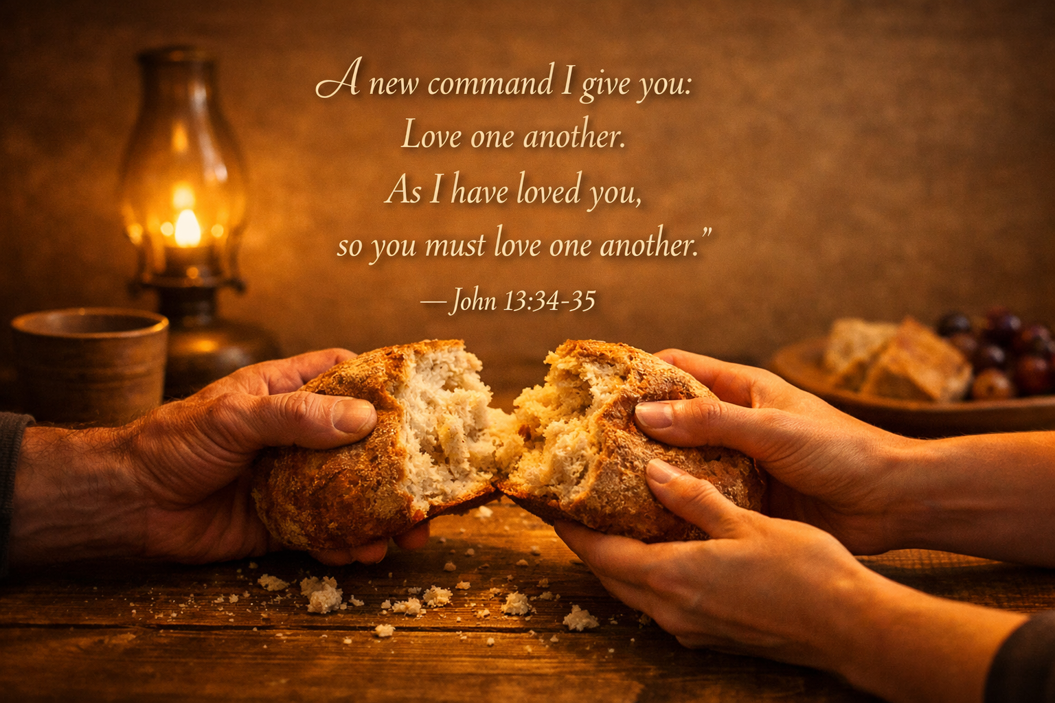 Bible verse John 13:34-35 new command love one another bread breaking wallpaper